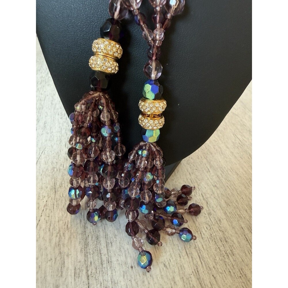 Joan Rivers Firepolished Crystal Removable Tassle Lariat Necklace Purple Aqua - Picture 8 of 11